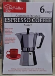 Chef Valley Aluminum Stovetop Espresso Maker 6 Cup Silver Gas Electric Manual New. Price: $23.00.