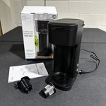 Mainstays Black Matte Single Serve Coffee Maker Uses Ground Or K-cups Open. Price: $19.99.