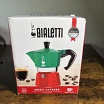 Bialetti Moka 3-CUP Express Tri Color Espresso Maker, Green/red Open. Price: $37.87.