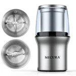 Secura Electric Coffee Grinder And Spice 2 Removable Bowl, Stainless New. Price: $61.55.