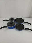 6 Pc Blue Bialetti Easy Nonstick Set 2 Skillets & Pans W/ Lids For Sauce Used. Price: $66.65.